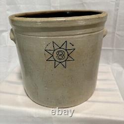 Antique VTG 8 Point Star Sun 3 Gal Stoneware Glazed Crock Rare