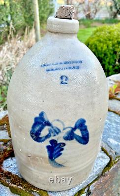 Antique Vermont Burlington Nichols Boynton Salt Glaze Blue Stoneware Jug Crock