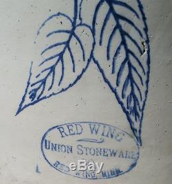 Antique Vintage 5 Gallon Red Wing Union Stoneware Blue Birch Leaf Ski Oval Crock