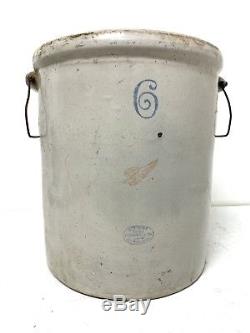 Antique Vintage 6 Gallon Red Wing Union Stoneware Crock with Bail Handles