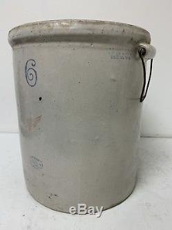 Antique Vintage 6 Gallon Red Wing Union Stoneware Crock with Bail Handles