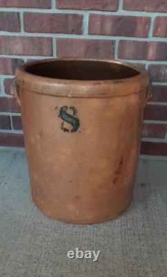 Antique Vintage #8 Salt Glazed 15 Stoneware Crock Jug Jar with Handles