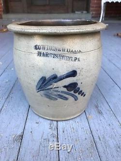 Antique Vintage Blue Decorated Stoneware Crock Cowden Wilcox Harrisbur Pa