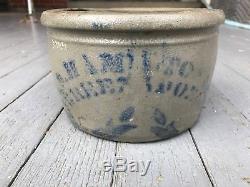 Antique Vintage Blue Decorated Stoneware Crock Jas Hamilton Greensboro Pa