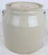 Antique Vintage Clear Glazed Stoneware Lidded Crock Jar 7.25 T X 8 D