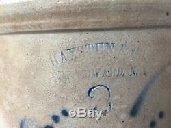 Antique / Vintage Haxstun & Co Fort Edward NY 2 Gallon Jug Stoneware Crock Blue