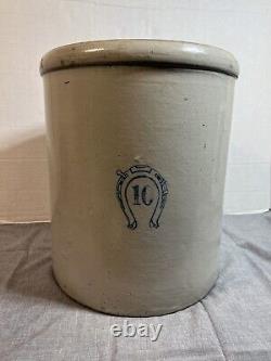 Antique Vintage Horseshoe Stoneware Crock 10 Gallon Stamped Lovely Condition