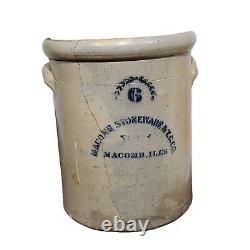 Antique Vintage Macomb 6 Gallon Stoneware Crock, Macomb, Illinois