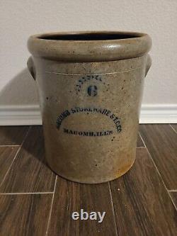 Antique Vintage Macomb Stoneware 6 Gallon Stoneware Crock, Macomb, Illinois