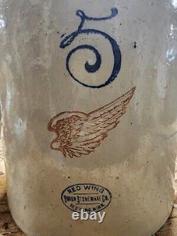 Antique Vintage Red Wing Five (5) Gallon Stoneware Crock 1909-1915 Production