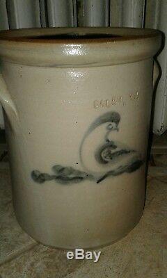 Antique Vintage SALEM NJ decorated stoneware crock 1.5 gallons Bird