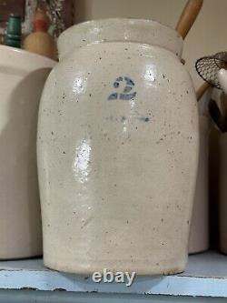 Antique Vintage Salt Glazed Blue Cobalt Crock #2 Pottery Stoneware 11.5 tall