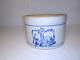 Antique Vintage Stoneware White And Blue 2 Cows With Stripes Butter Crock 5 1/2