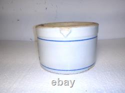 Antique Vintage Stoneware White and Blue 2 Cows with Stripes Butter Crock 5 1/2