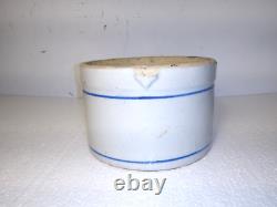 Antique Vintage Stoneware White and Blue 2 Cows with Stripes Butter Crock 5 1/2