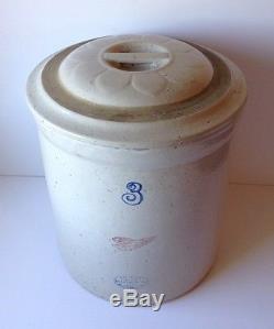 Antique Vintage Union Stoneware Red Wing 3-Gallon Crock With RARE Lid