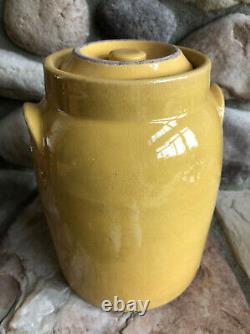Antique Vintage Yellow Glazed Stoneware Crock with Lid