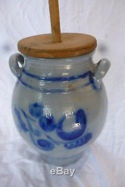 Antique WESTERWALD Salt-Glazed Blue & White Stoneware butter churn