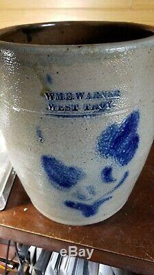 Antique West Troy NY Blue Flower Decorated Crock Jug Stoneware Rare Warner Nice