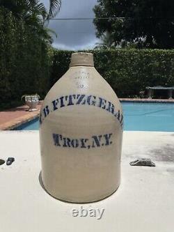 Antique West Troy Pottery 2 Gal 14.5 Cobalt Salt Glaze Crock Jug -TB Fitzgerald
