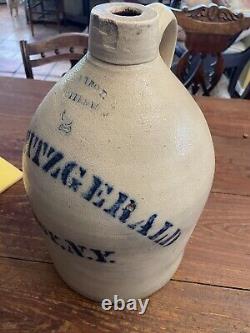 Antique West Troy Pottery 2 Gal 14.5 Cobalt Salt Glaze Crock Jug -TB Fitzgerald