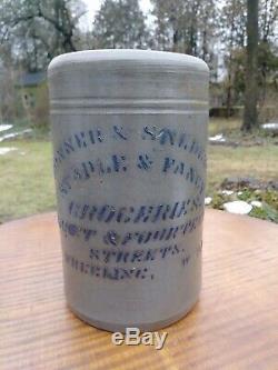 Antique West Virginia Stovepipe Stoneware Merchant Crock