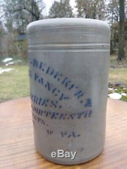 Antique West Virginia Stovepipe Stoneware Merchant Crock