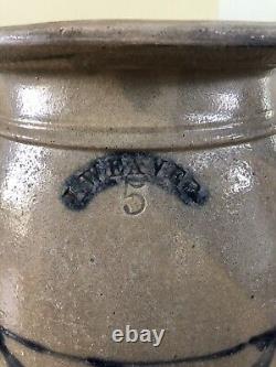 Antique Western PA Salt Glaze Cobalt Decorated Stoneware Crock Beaver Pa 5 Gal