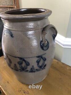 Antique Western PA Salt Glaze Cobalt Decorated Stoneware Crock Beaver Pa 5 Gal