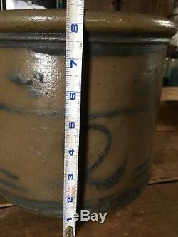 Antique Western Pa 2 Gal Decorated Cobalt Blue Stoneware Cake Or Butter Crock