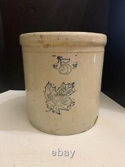 Antique Western Pottery Co Monmouth Illinois 5 Gallon Stoneware Crock Heavy