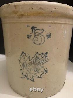 Antique Western Pottery Co Monmouth Illinois 5 Gallon Stoneware Crock Heavy