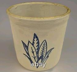 Antique Western Stoneware 2 Gallon Double Stamp Leaf Design Crock