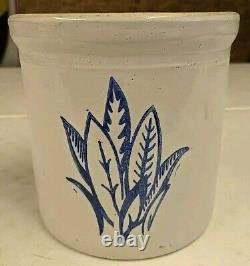 Antique Western Stoneware 2 Gallon Double Stamp Leaf Design Crock