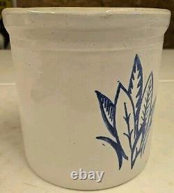 Antique Western Stoneware 2 Gallon Double Stamp Leaf Design Crock