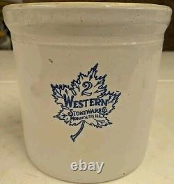 Antique Western Stoneware 2 Gallon Double Stamp Leaf Design Crock