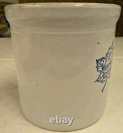 Antique Western Stoneware 2 Gallon Double Stamp Leaf Design Crock