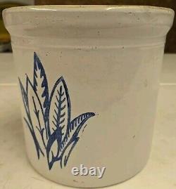 Antique Western Stoneware 2 Gallon Double Stamp Leaf Design Crock