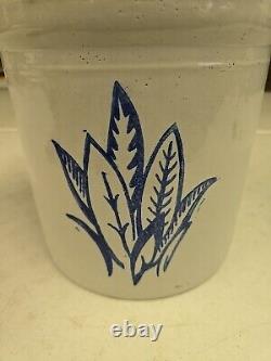 Antique Western Stoneware 2 Gallon Double Stamp Leaf Design Crock