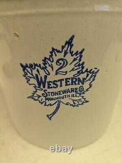 Antique Western Stoneware 2 Gallon Double Stamp Leaf Design Crock