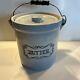 Antique Western Stoneware 5 Lb. Butter Crock With Lid & Handle Blue White