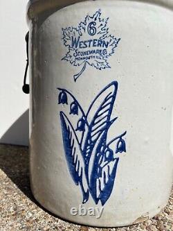 Antique Western Stoneware Co pottery 6 gallon crock wooden handles