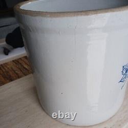 Antique Western Stoneware Crock, 4 Gallon, Blue Maple Leaf / Fern Design