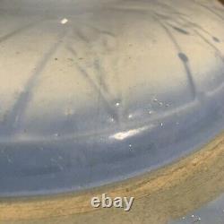 Antique Western Stoneware Maple Crock Lid Blue Cream 11.5