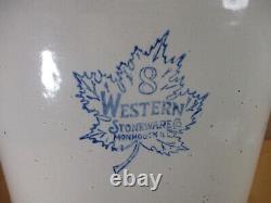 Antique Western Stoneware Pottery 8 Gallon Crock BLUE LEAFY FRUIT Stamp -MINTY