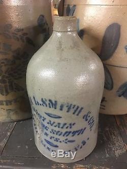 Antique Wheeling West Virginia W Va, 1 Gal Stoneware Whiskey Crock Jug, L Smith