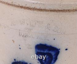 Antique White & Son Utica NY Salt Glaze Cobalt Decorated Gallon Stoneware Crock