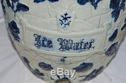 Antique Whites Utica NY Stoneware ICE WATER COOLER Crock Blue Flowers Salt Glaze
