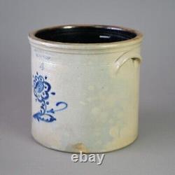 Antique Whittenmore Blue Decorated Salt Glazed Stoneware Crock C1890