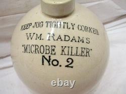 Antique Wm. Radam's Microbe Killer No. 2 Stoneware 1 Gal Jug Crock Pharmacy